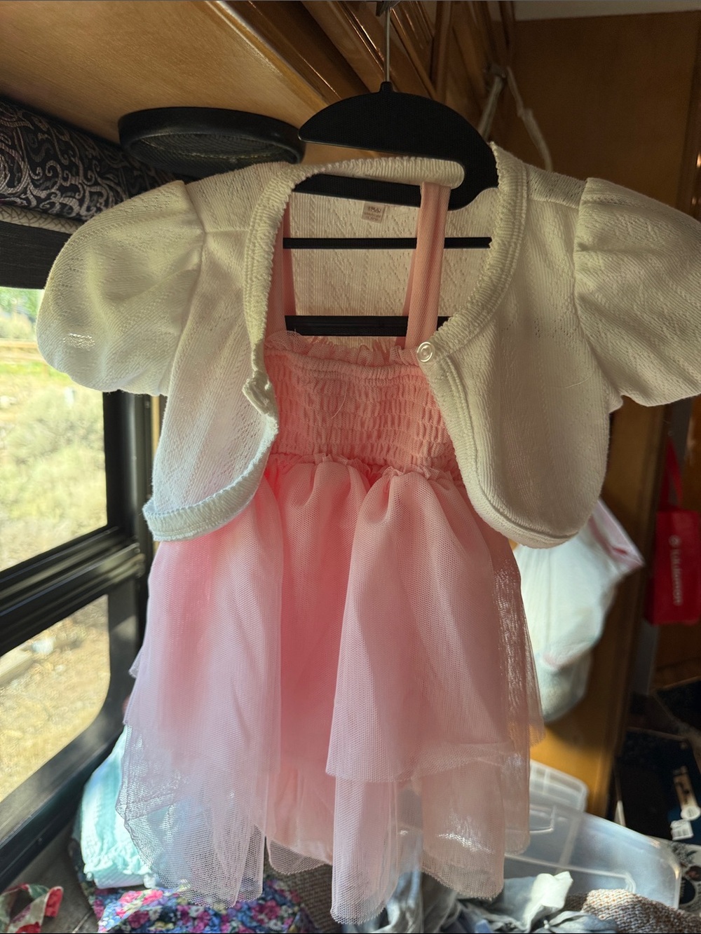 Girls Pink Tulle Party Dress with White Bolero